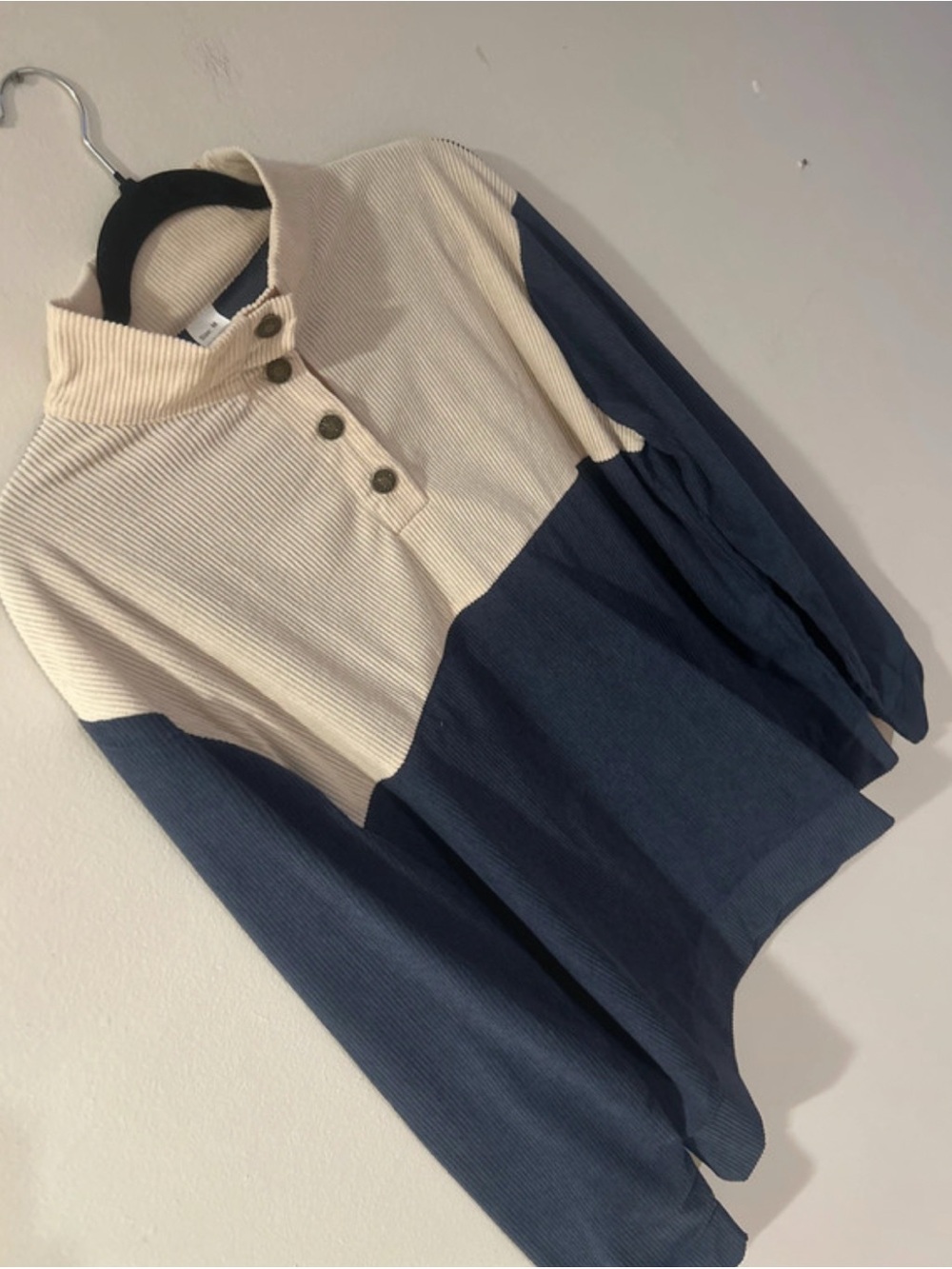 Men's Two-Tone Turtleneck Henley Sweater - Cream & Navy
